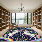 Whimsical Rainbow Unicorn Celebration Art Rug