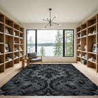 Ornate Dark Gray Floral Scroll Rug