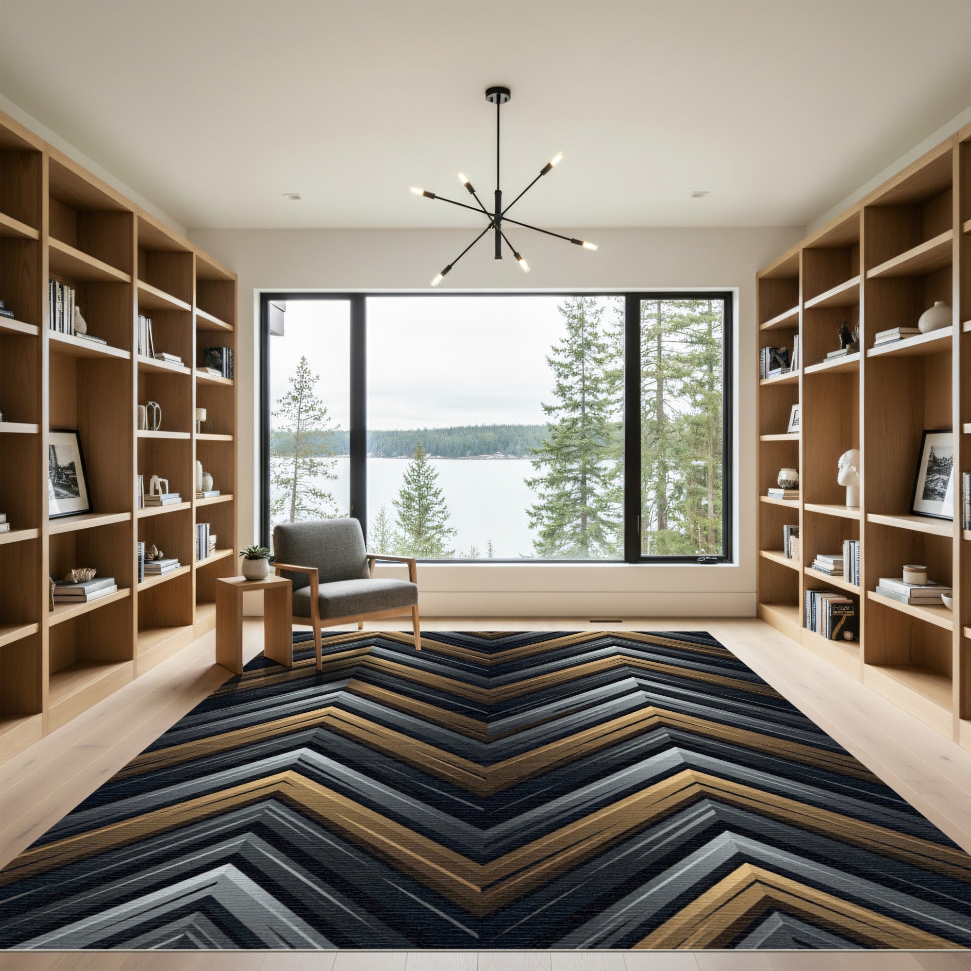 Modern Metallic Chevron Angle Rug