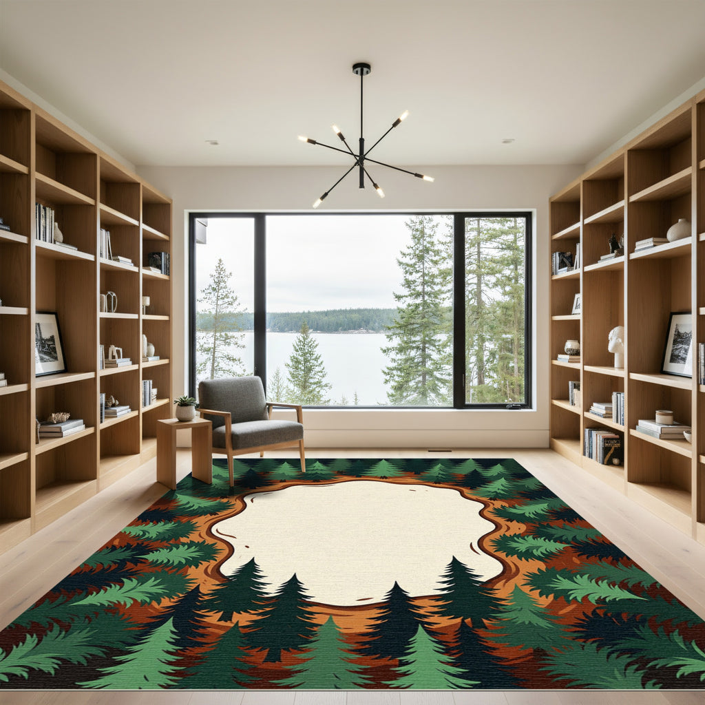 Enchanted Pine Forest Clearing Border Rug