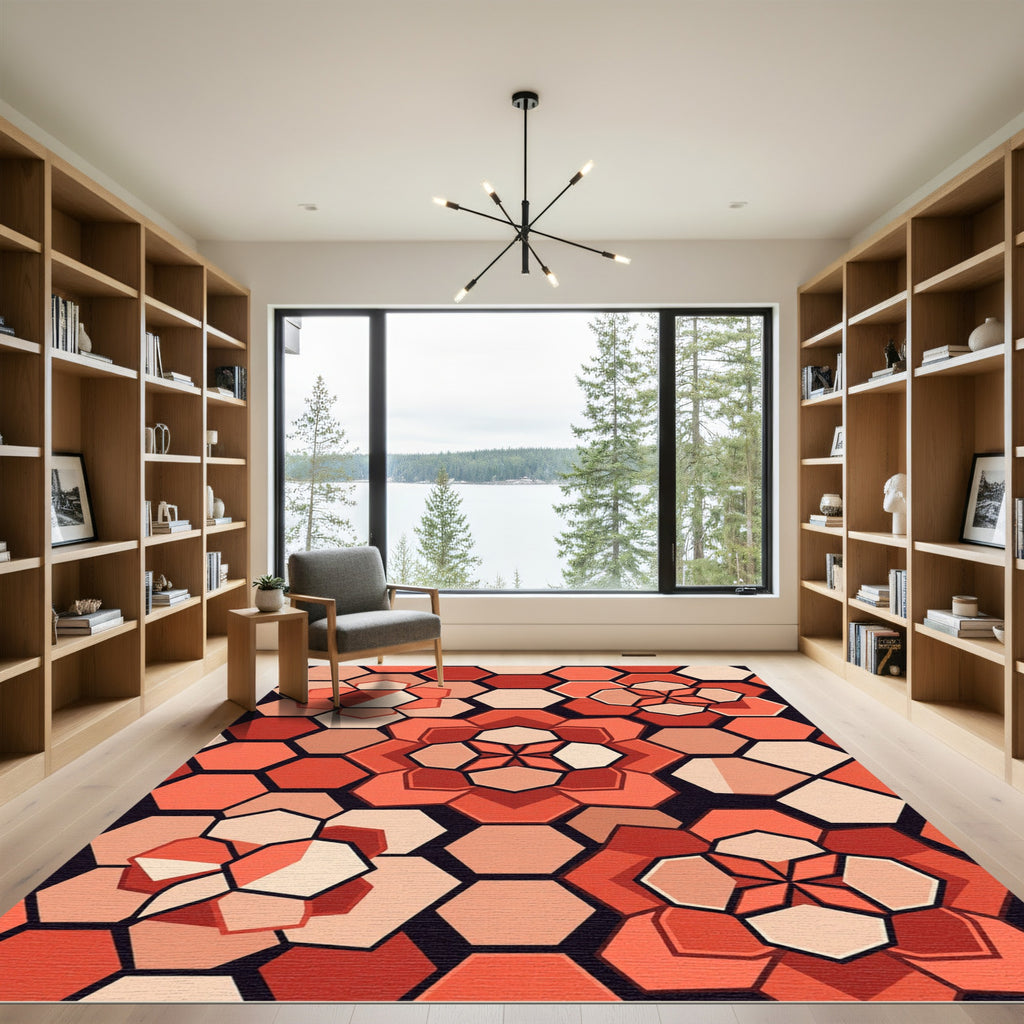 Coral Hexagon Floral Mandala Rug