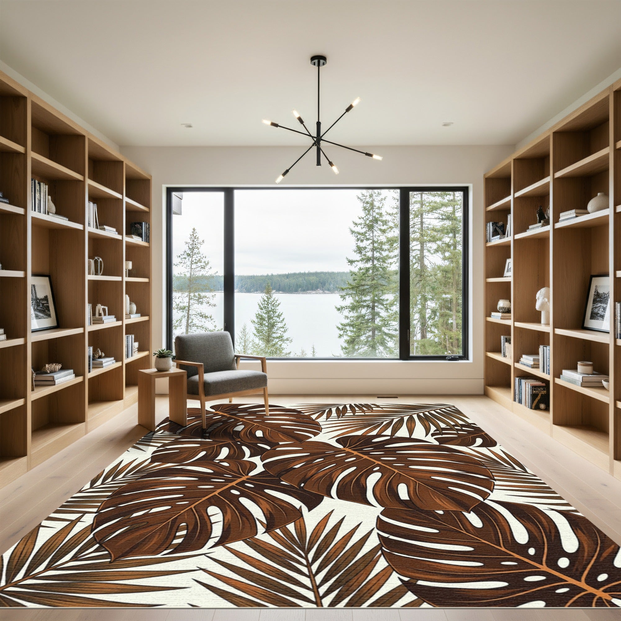 Bronze Tropical Monstera and Palm Fronds Rug