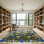 Blue Cornflower and Daisy Botanical Meadow Rug