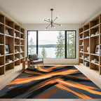 Dynamic Amber and Charcoal Abstract Swirl Rug