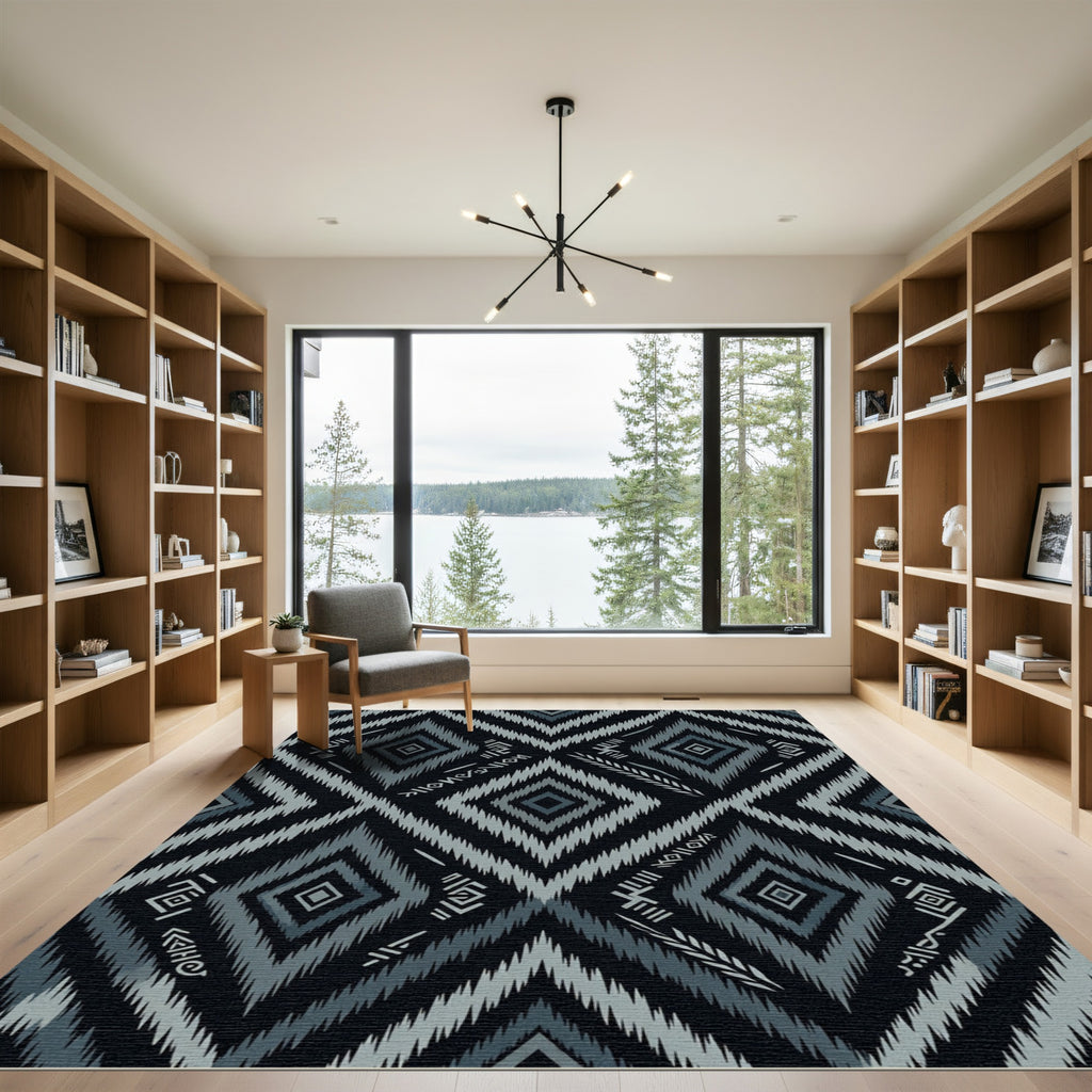 Dark Grey Diamond Zigzag Tribal Rug