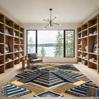 Golden Sun Ancient Step Temple Geometric Rug