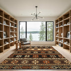 Earthy Brown Orange Floral Geometric Stripes Rug