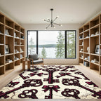 Victorian Burgundy Keys Bows Medallion Rug