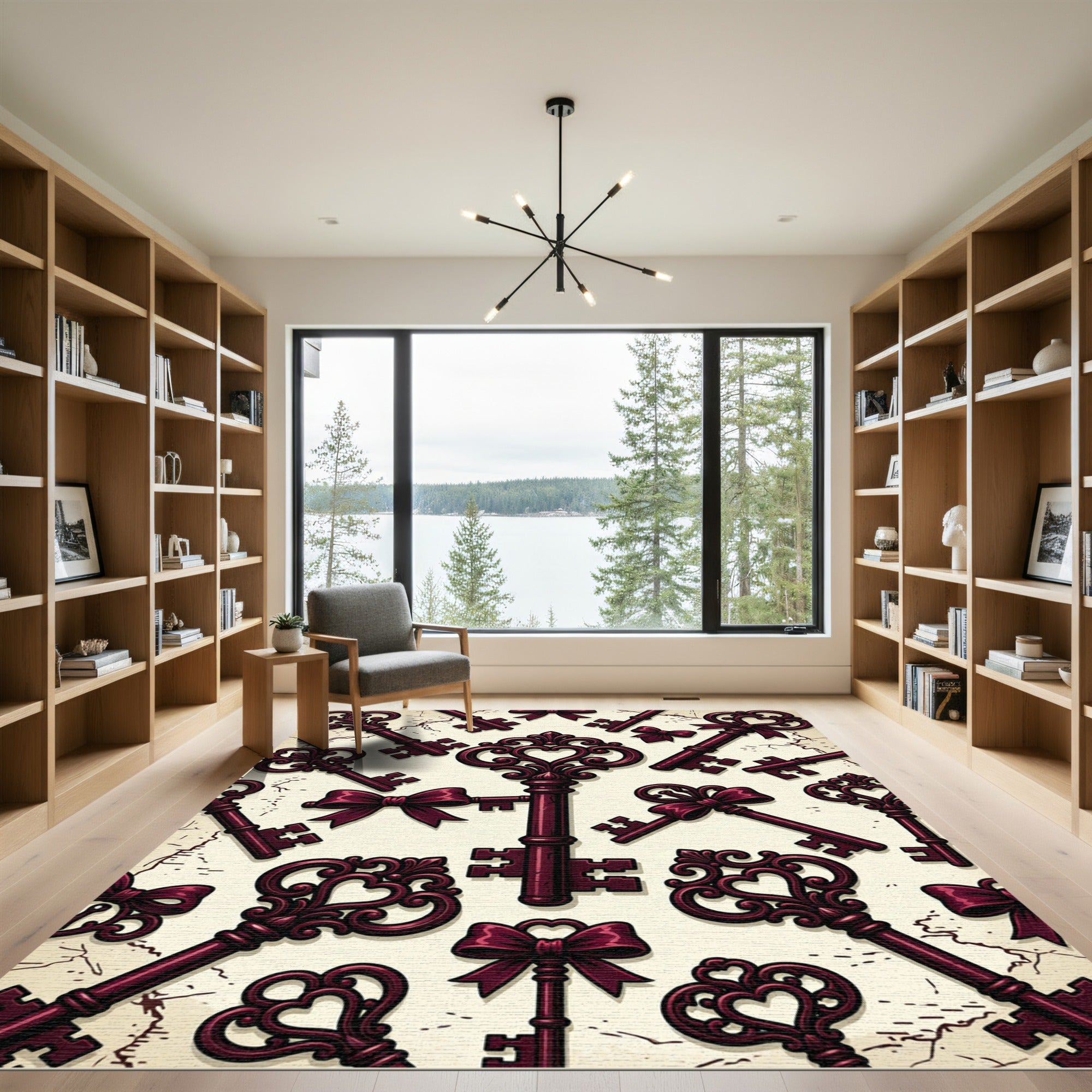 Victorian Burgundy Keys Bows Medallion Rug