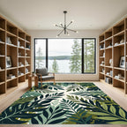 Deep Green Tropical Foliage Botanical Rug