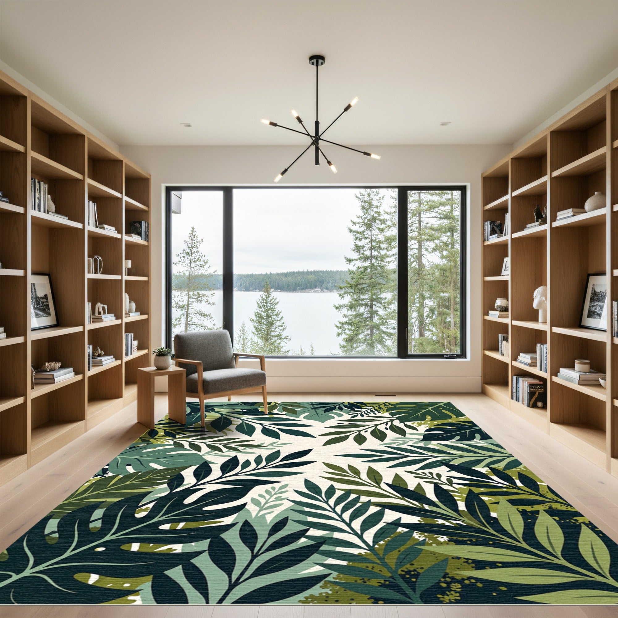 Deep Green Tropical Foliage Botanical Rug