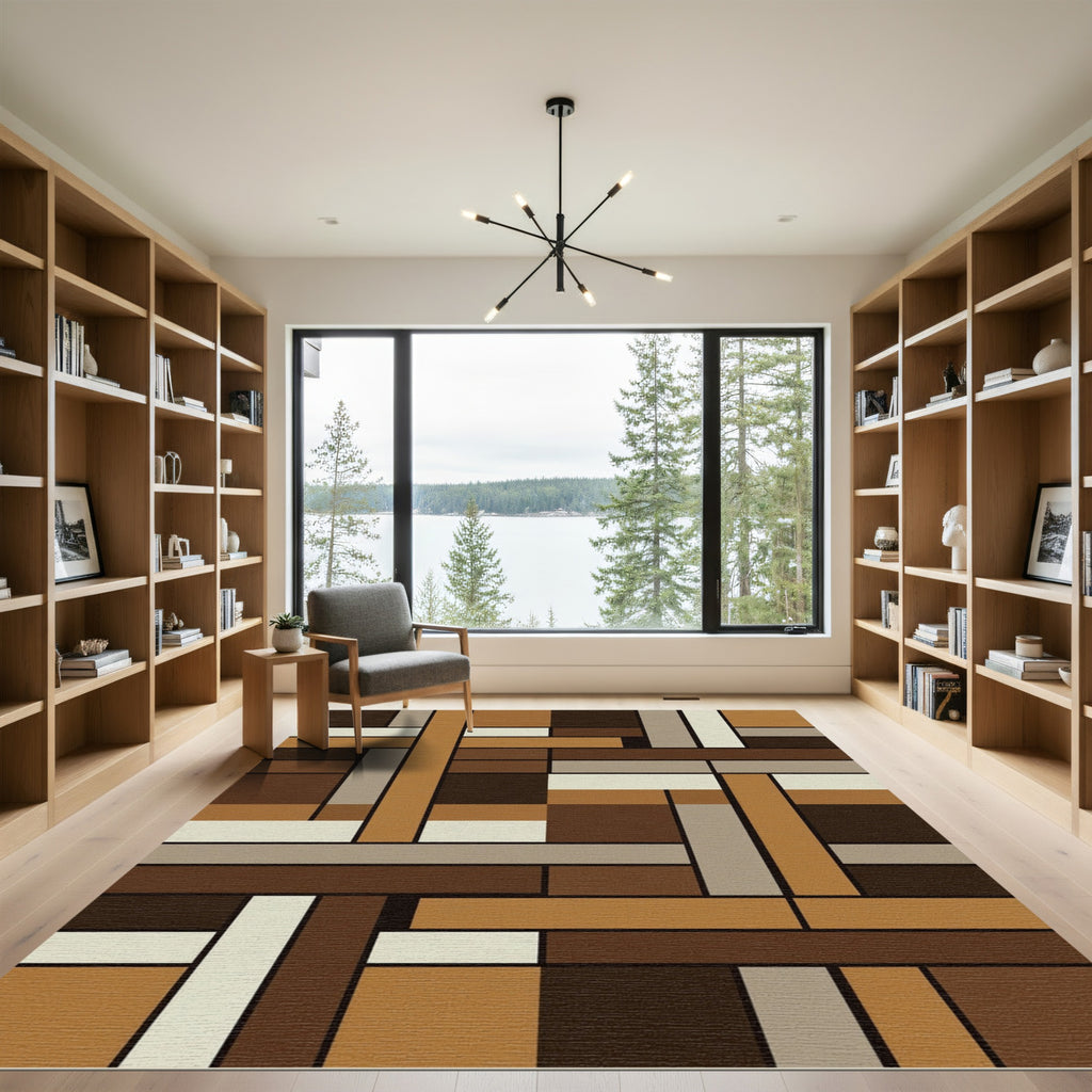 Earthy Rectilinear Blocks Composition Rug