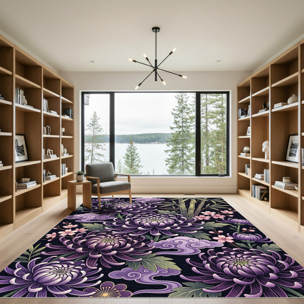Purple Chrysanthemum Bamboo Cloud Floral Rug