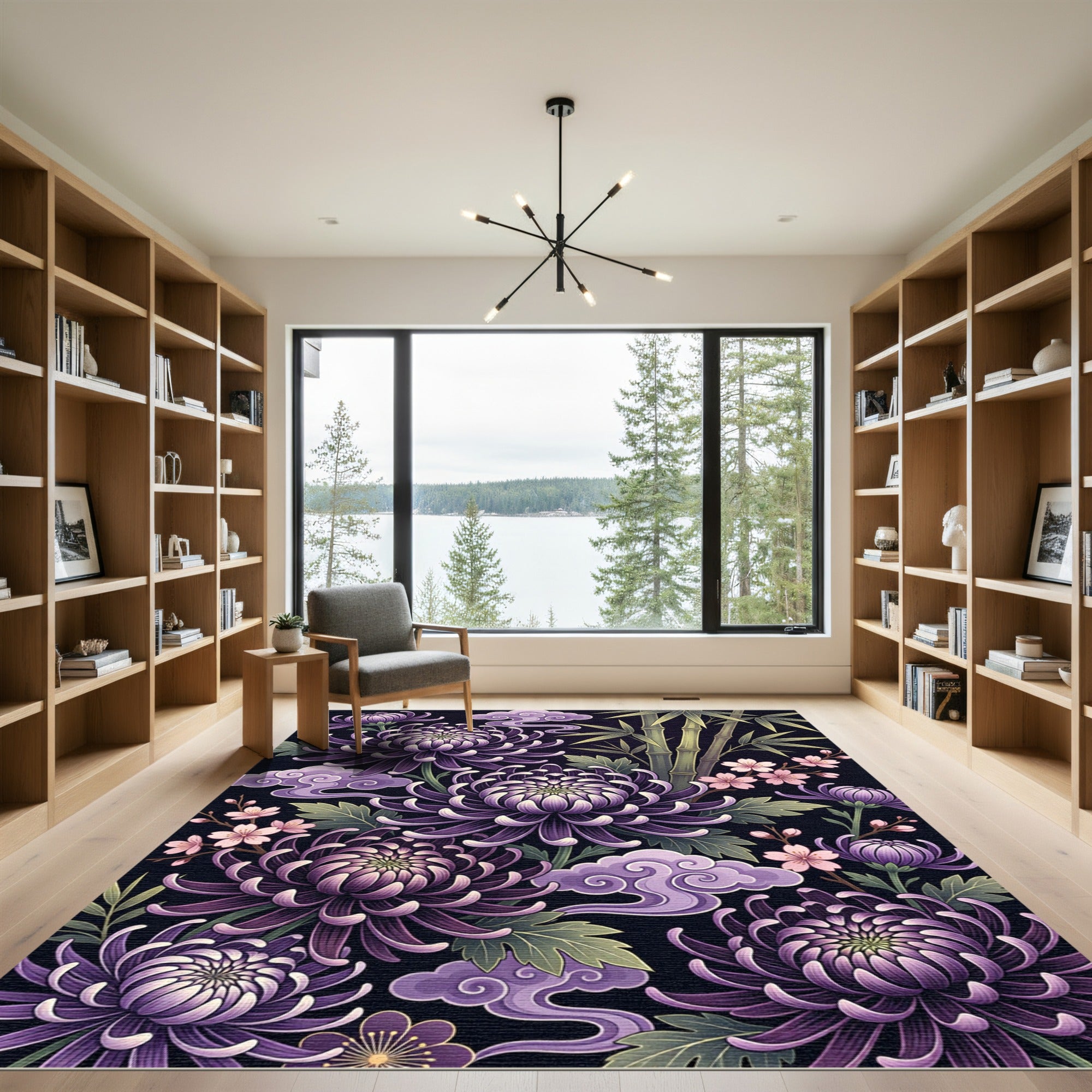 Purple Chrysanthemum Bamboo Cloud Floral Rug