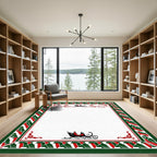 Festive Red Green Sleigh Border Rug