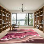 Crimson And Rose Wave Lines Rug