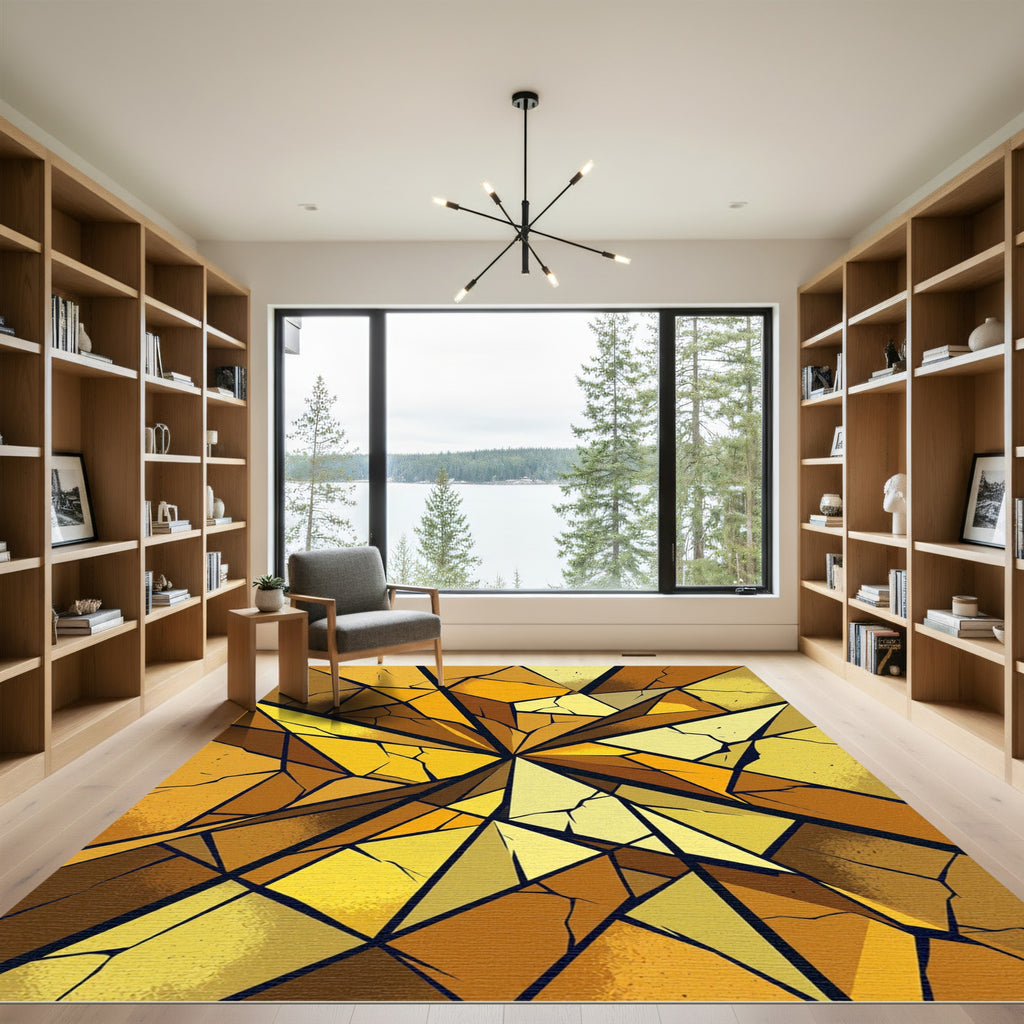 Golden Shattered Geometric Abstract Glass Rug