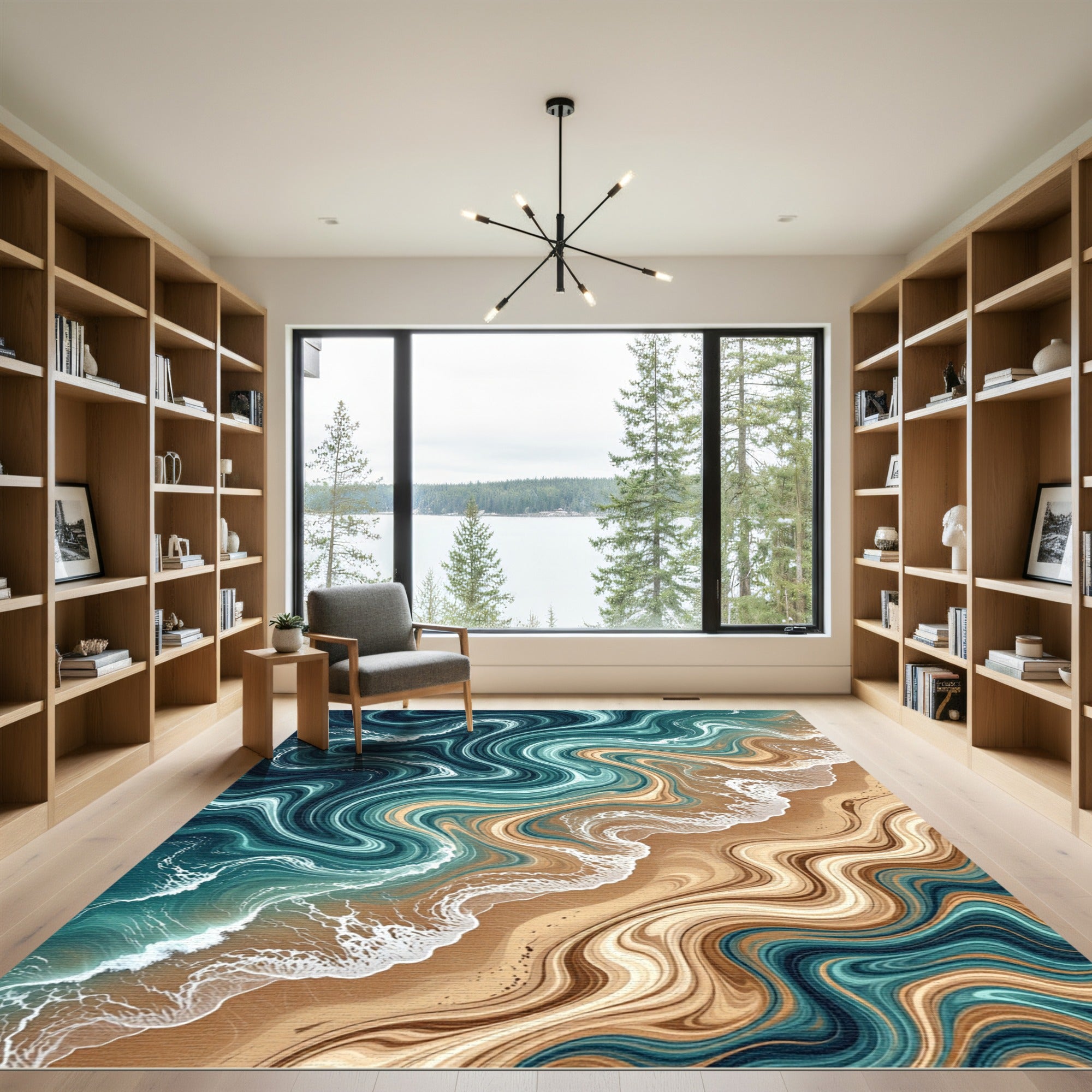 Coastal Swirl Abstract Ocean Waves Rug