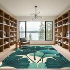 Teal Ginkgo Leaf Arrangement Rug