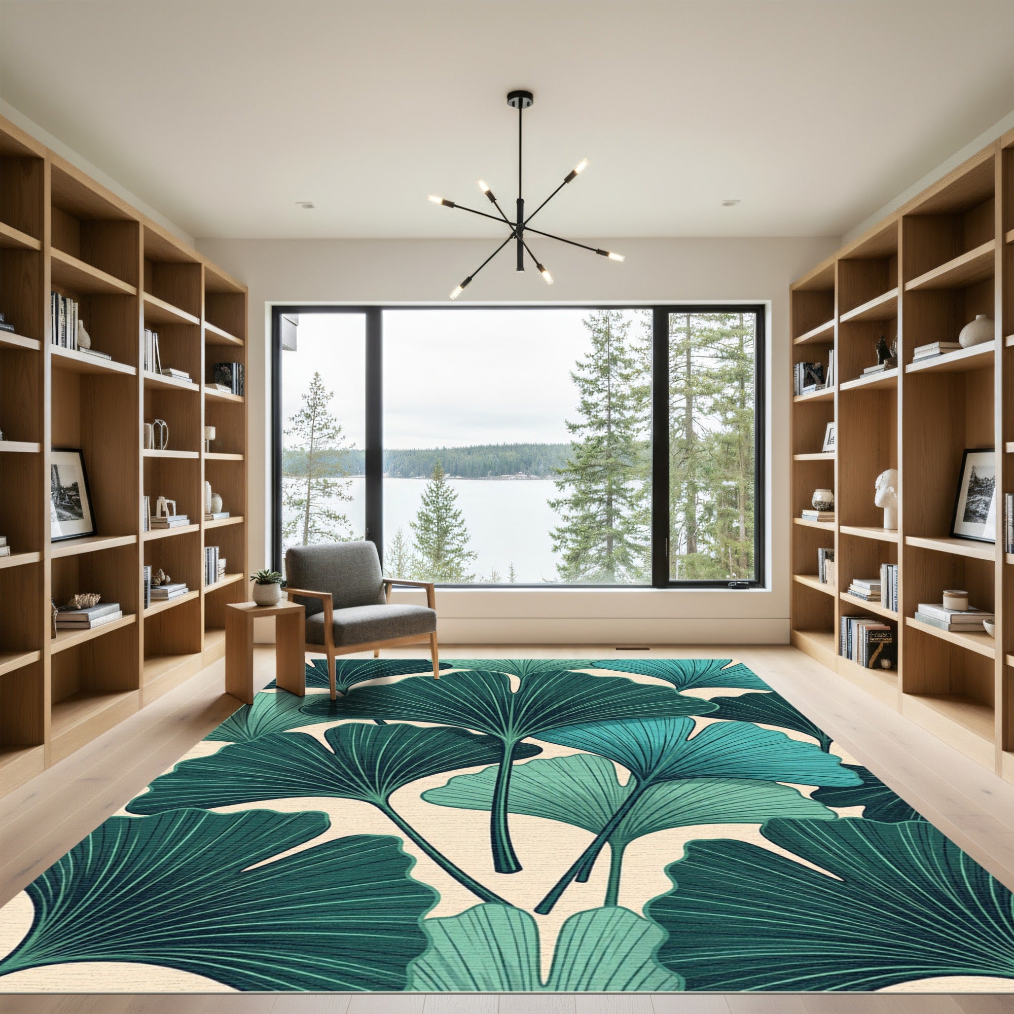 Teal Ginkgo Leaf Arrangement Rug