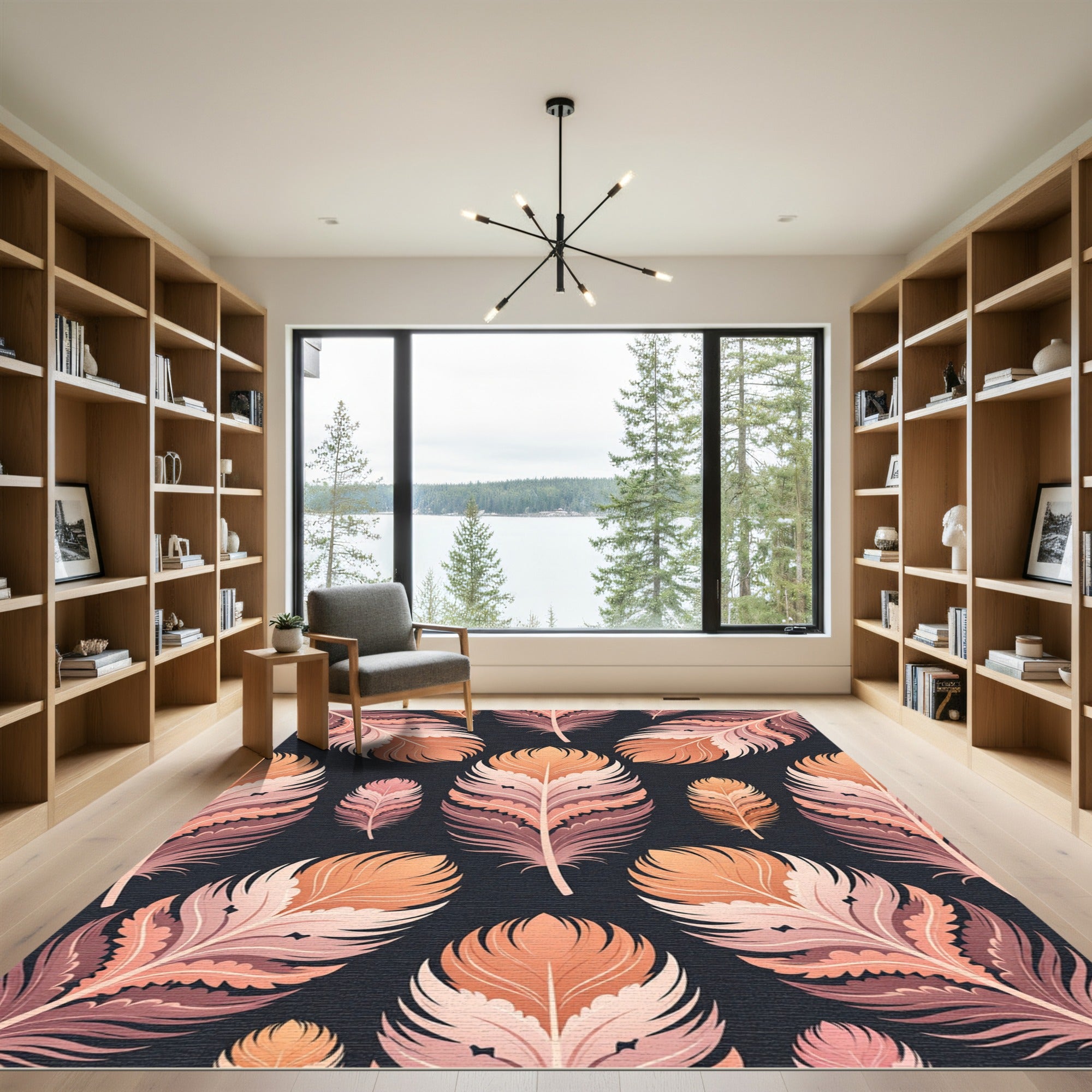 Elegant Peach Feather Plumage Art Rug