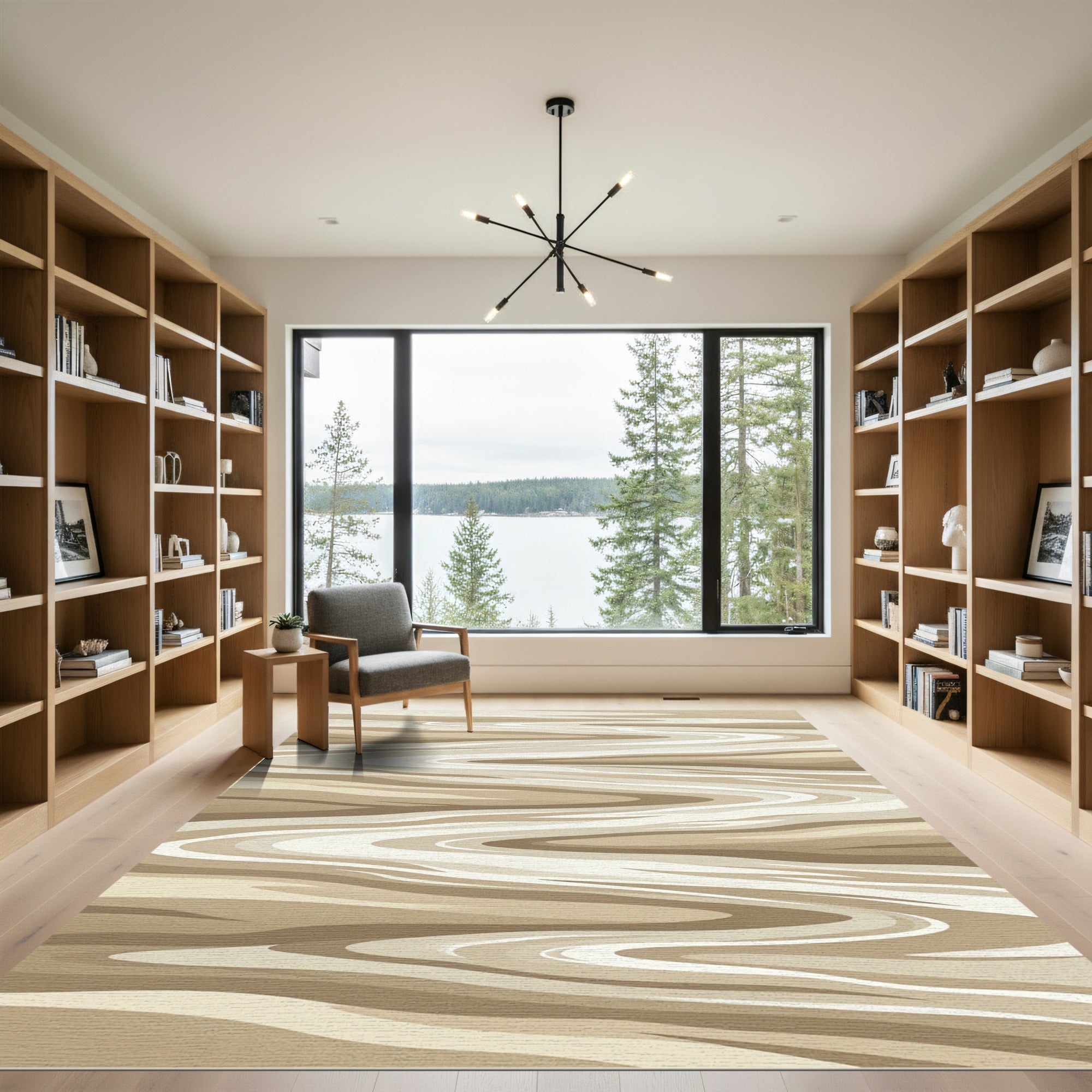 Neutral Abstract Wavy Sand Dune Rug