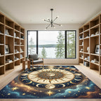 Celestial Golden Moon Sun Mandala Rug