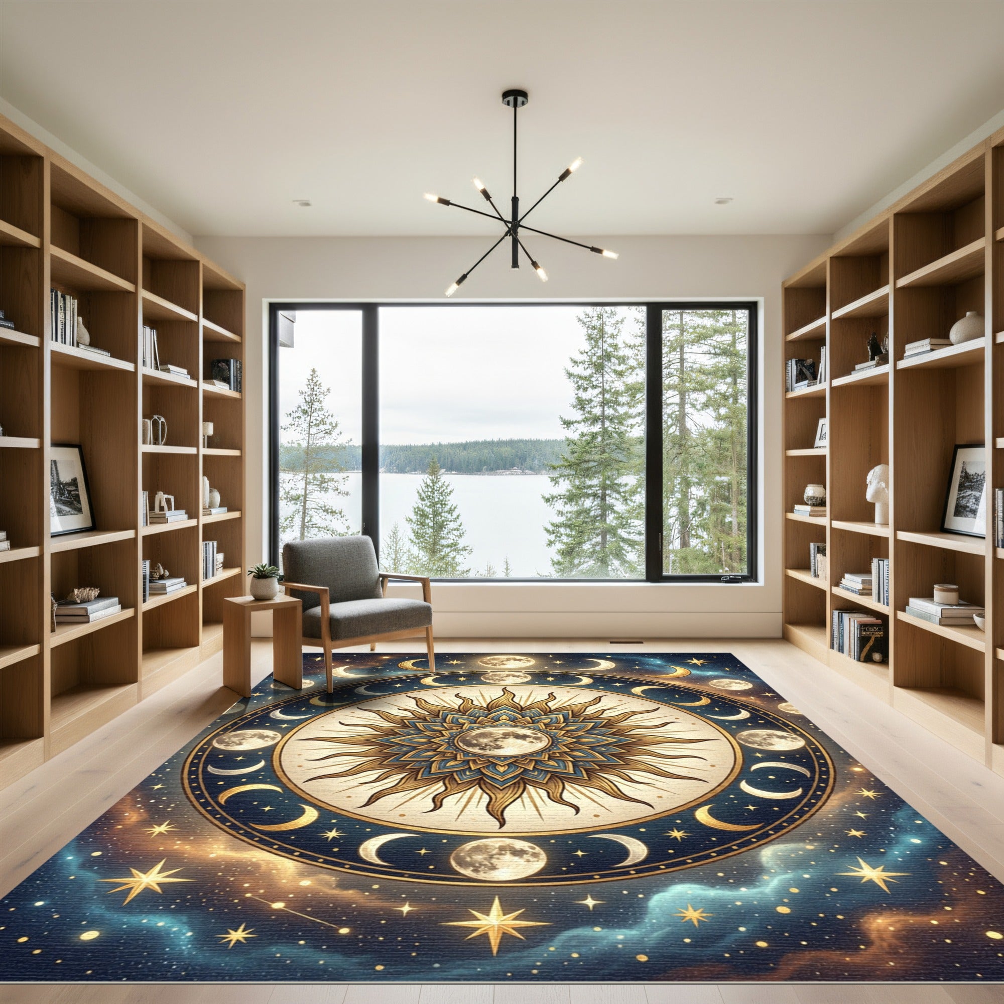 Celestial Golden Moon Sun Mandala Rug