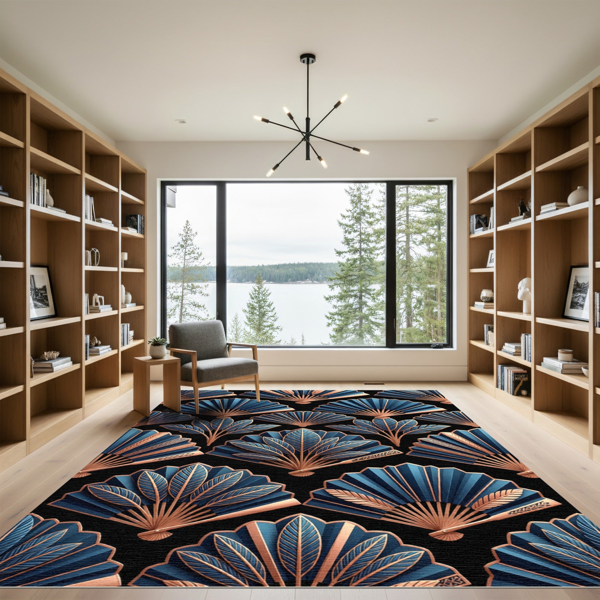 Navy Gold Fan Pattern Rug
