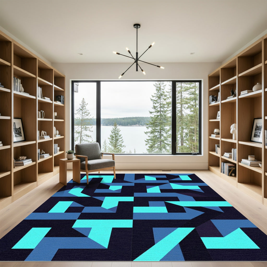 Deep Blue Geometric Abstract Rug