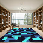 Deep Blue Geometric Abstract Rug
