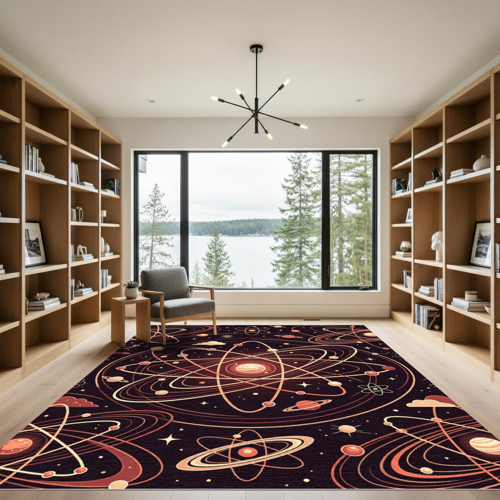 Cosmic Atomic Orbit Nebula Graphic Rug