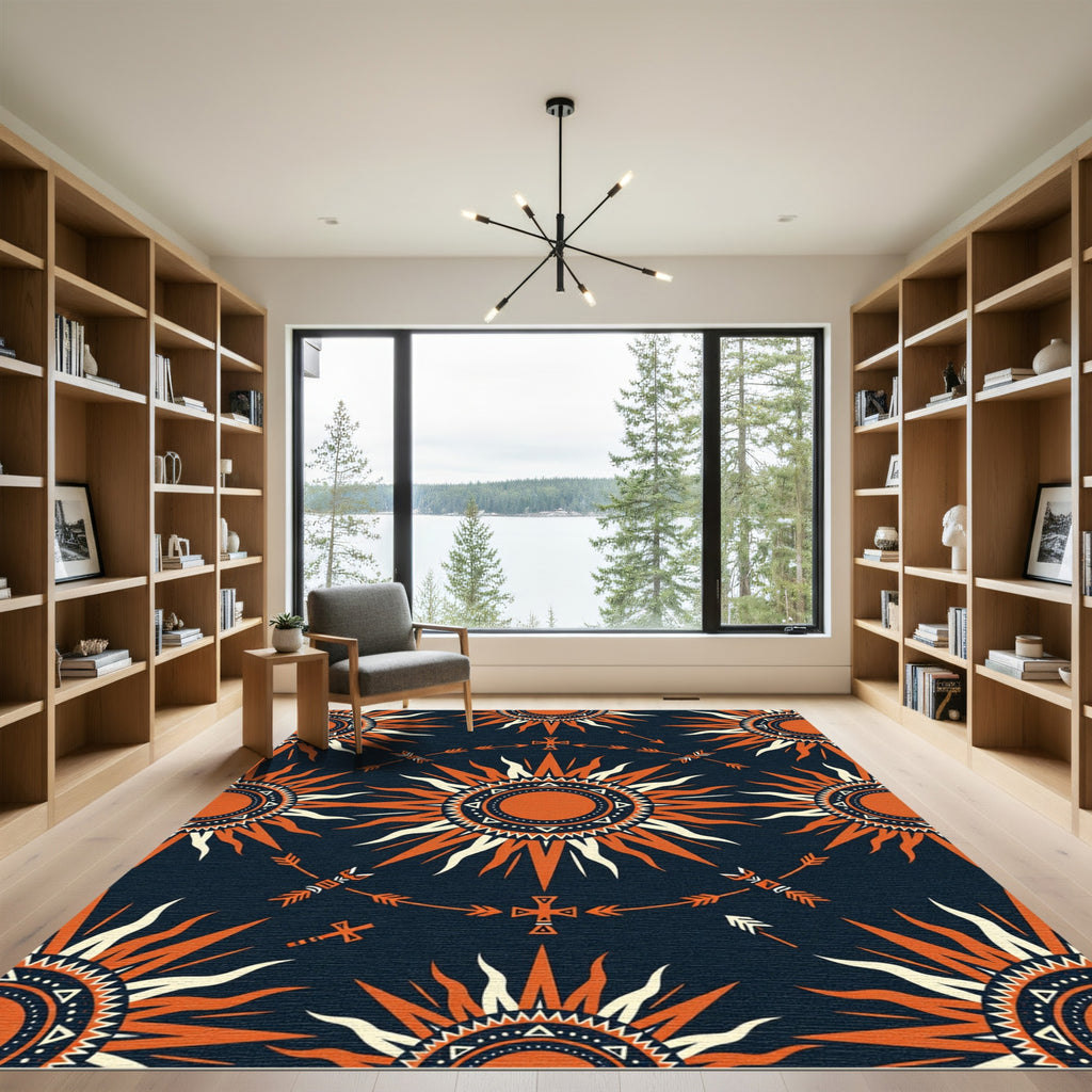 Celestial Sunburst Orange Midnight Sky Rug