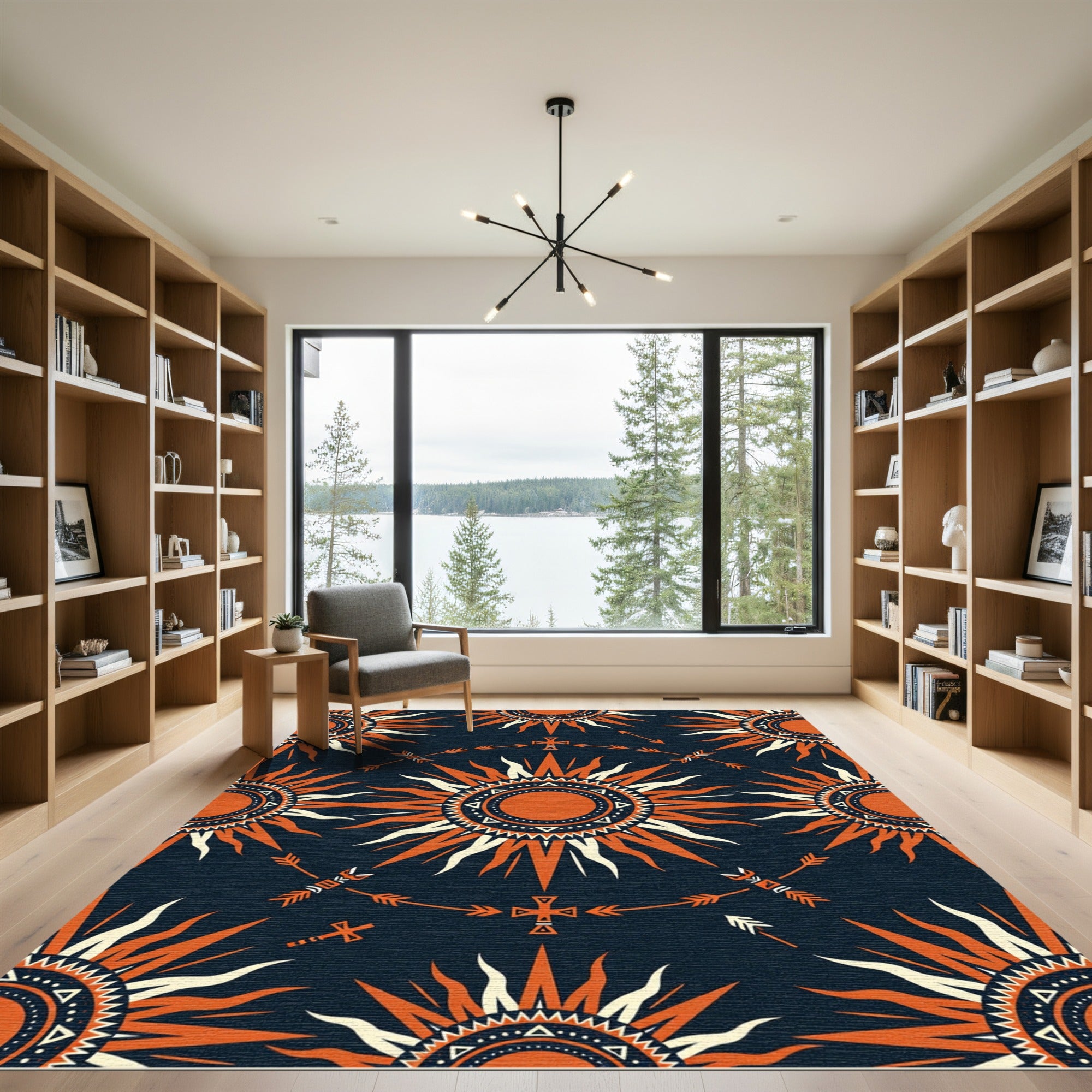 Celestial Sunburst Orange Midnight Sky Rug