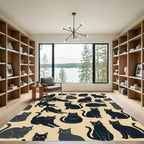 Whimsical Black Cat Graphic Illustration Rug