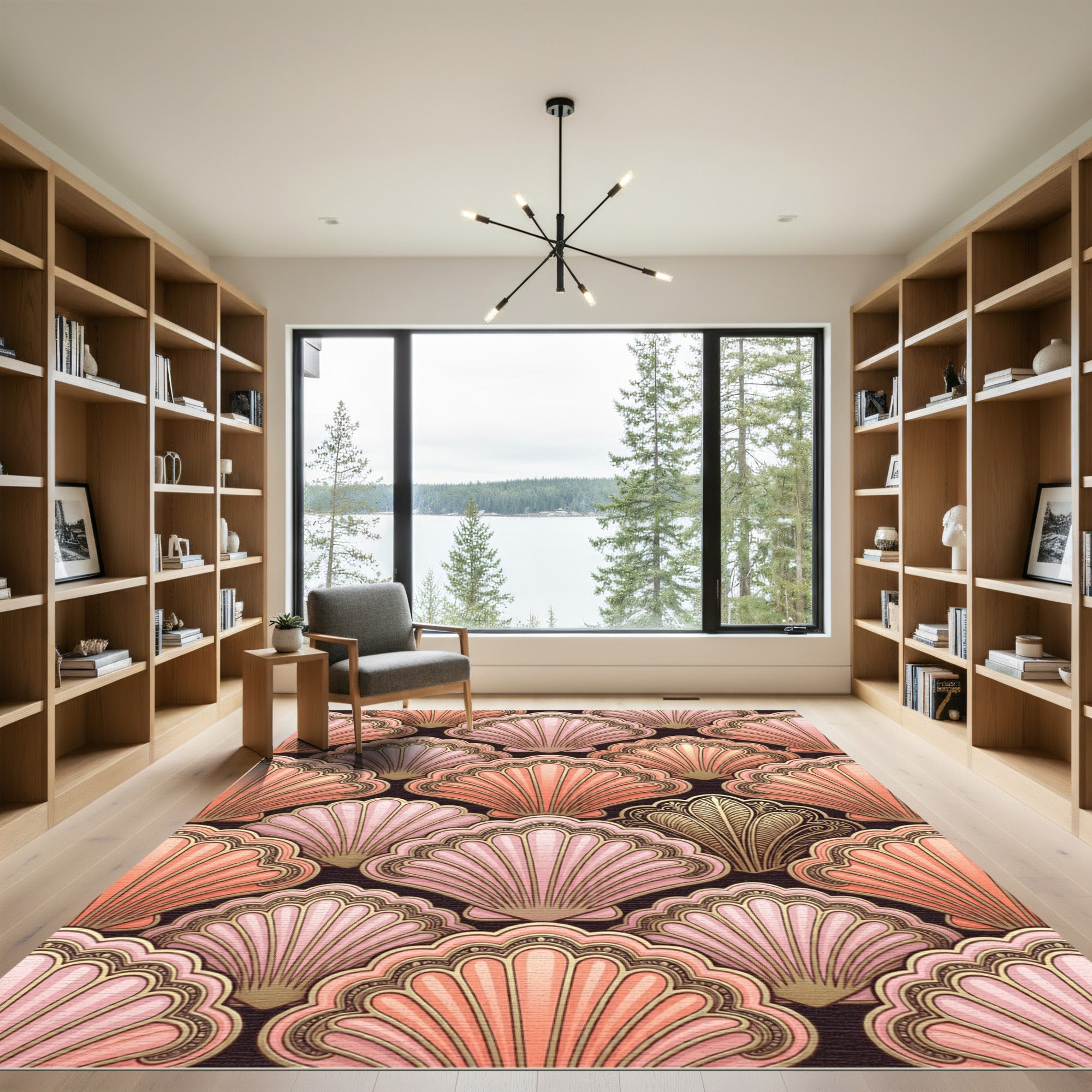 Coral Pink Scallop Shell Arrangement Rug