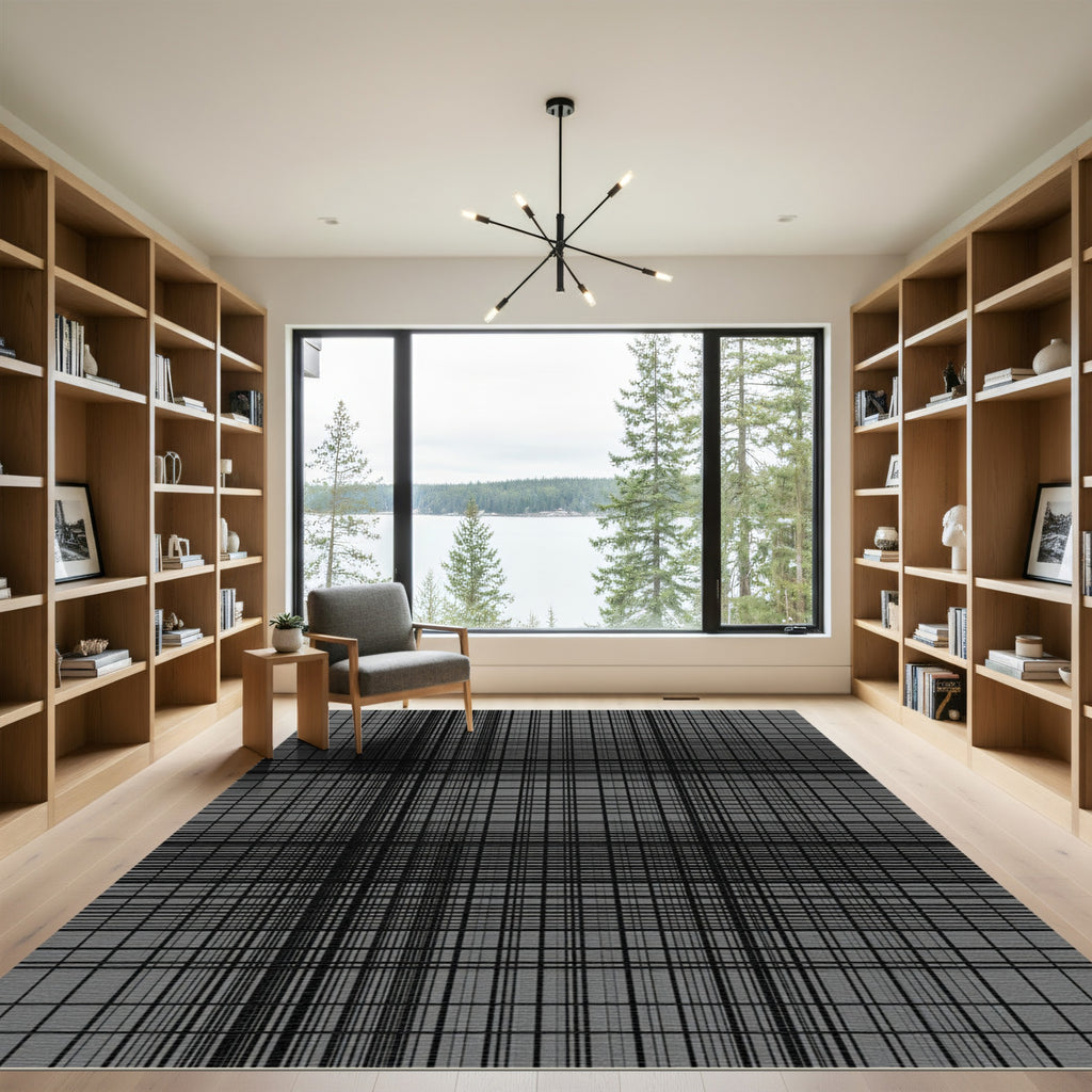 Modern Gray Abstract Grid Rug