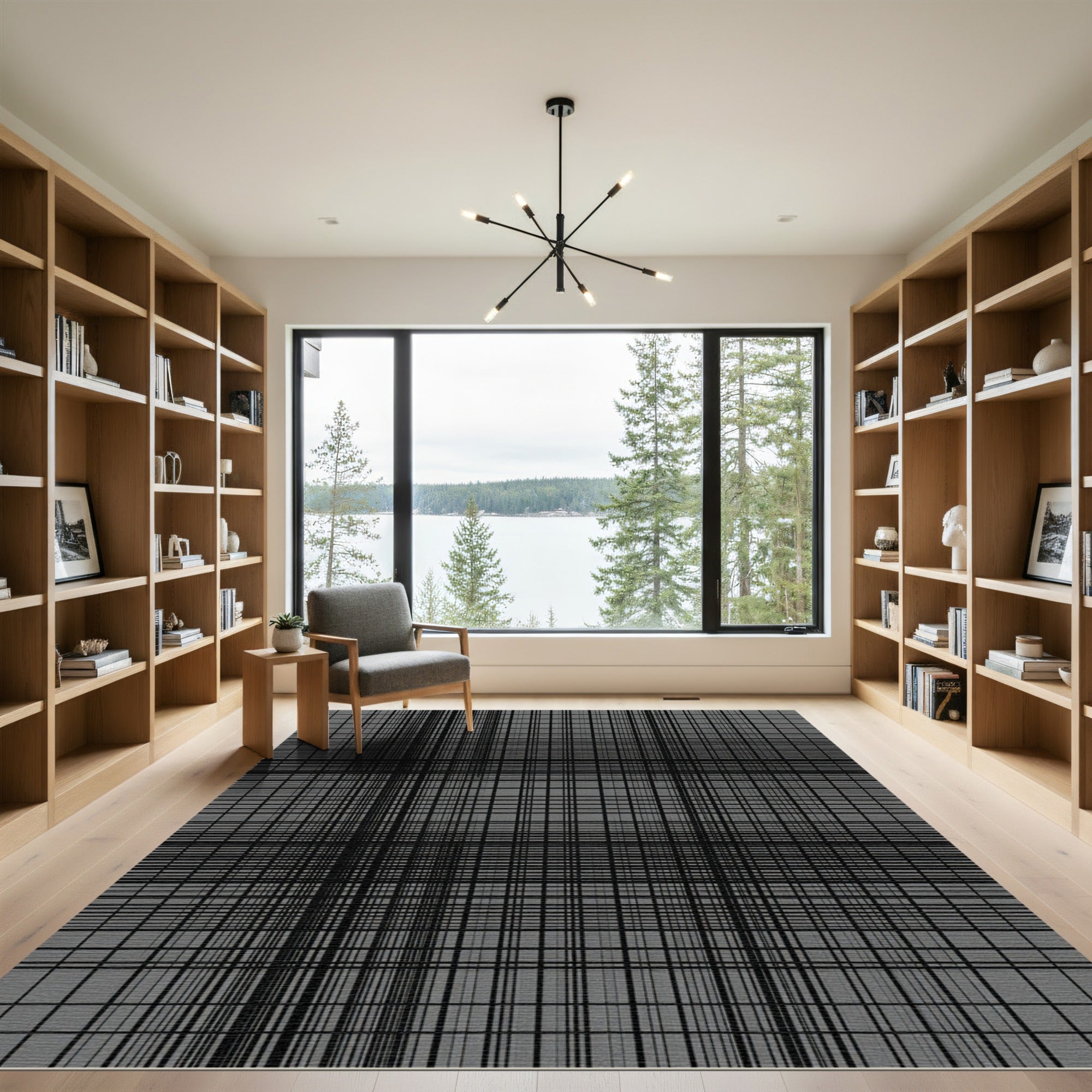 Modern Gray Abstract Grid Rug