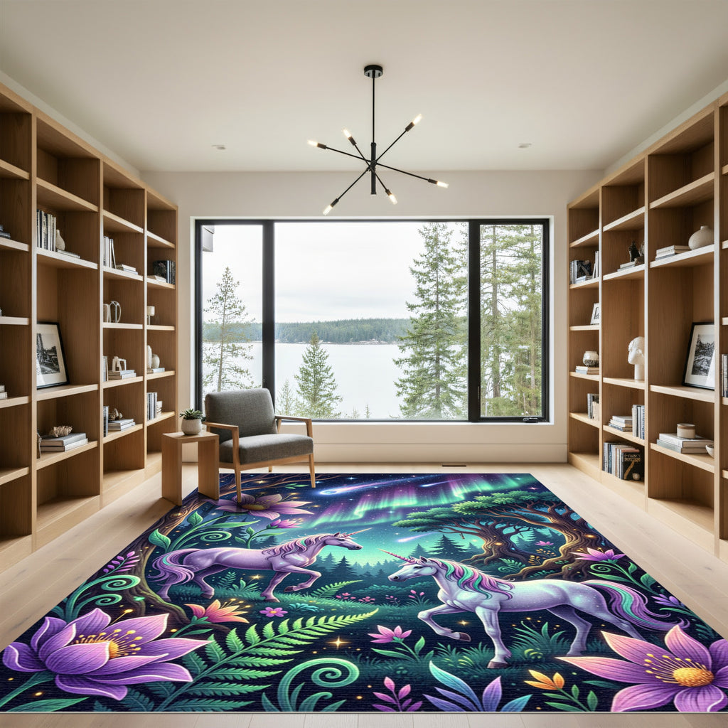 Magical Unicorn Garden with Northern Lights Rug