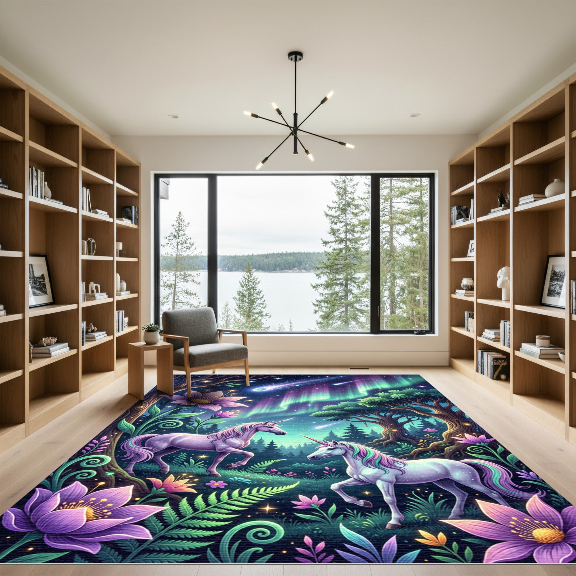 Magical Unicorn Garden with Northern Lights Rug