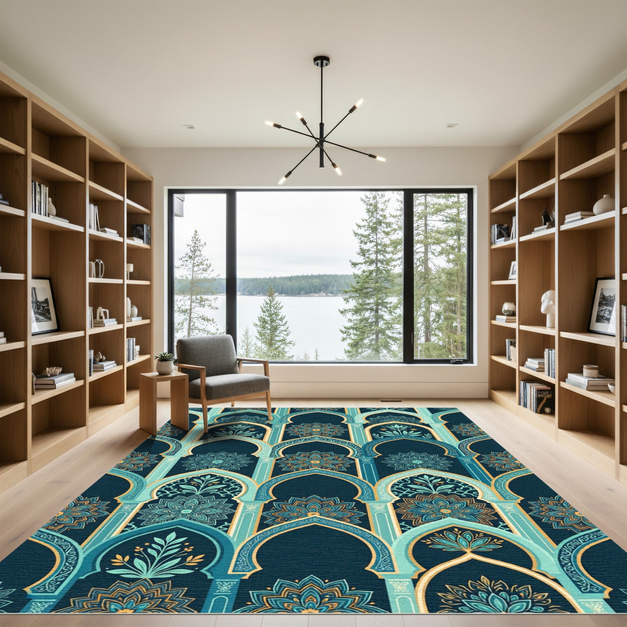 Teal Arch Mandala Lotus Ornate Vault Rug