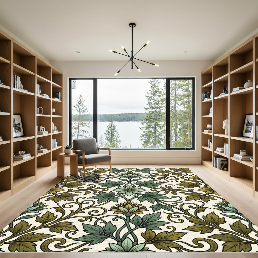 Vintage Verdant Floral Scroll Rug