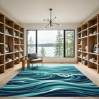Dynamic Turquoise Swirling Ocean Wave Rug
