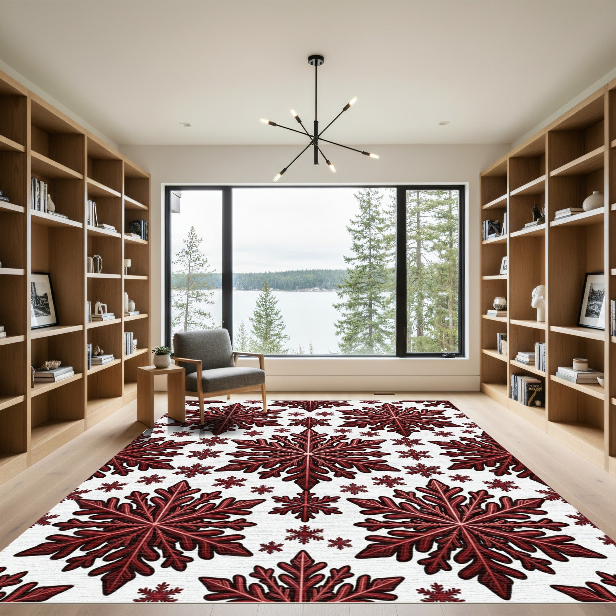Crimson Snowflake All Over Pattern Rug