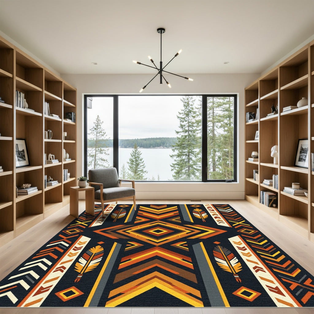 Geometric Sunset Feather Southwestern Area Rug