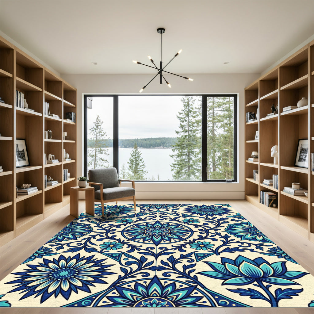 Ocean Bloom Floral Medallion Rug