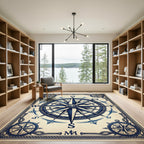 Vintage Nautical Compass Navy Anchor Art Rug