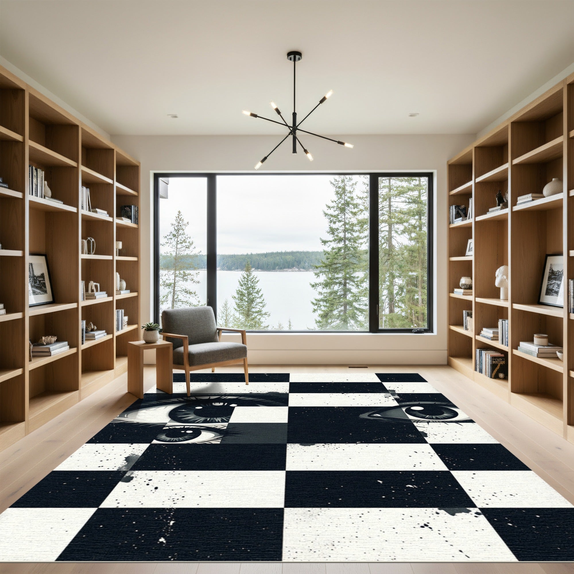 Black and White Surreal Eye Grid Rug