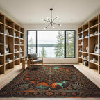 Antique Copper Teal Medallion Frame Rug