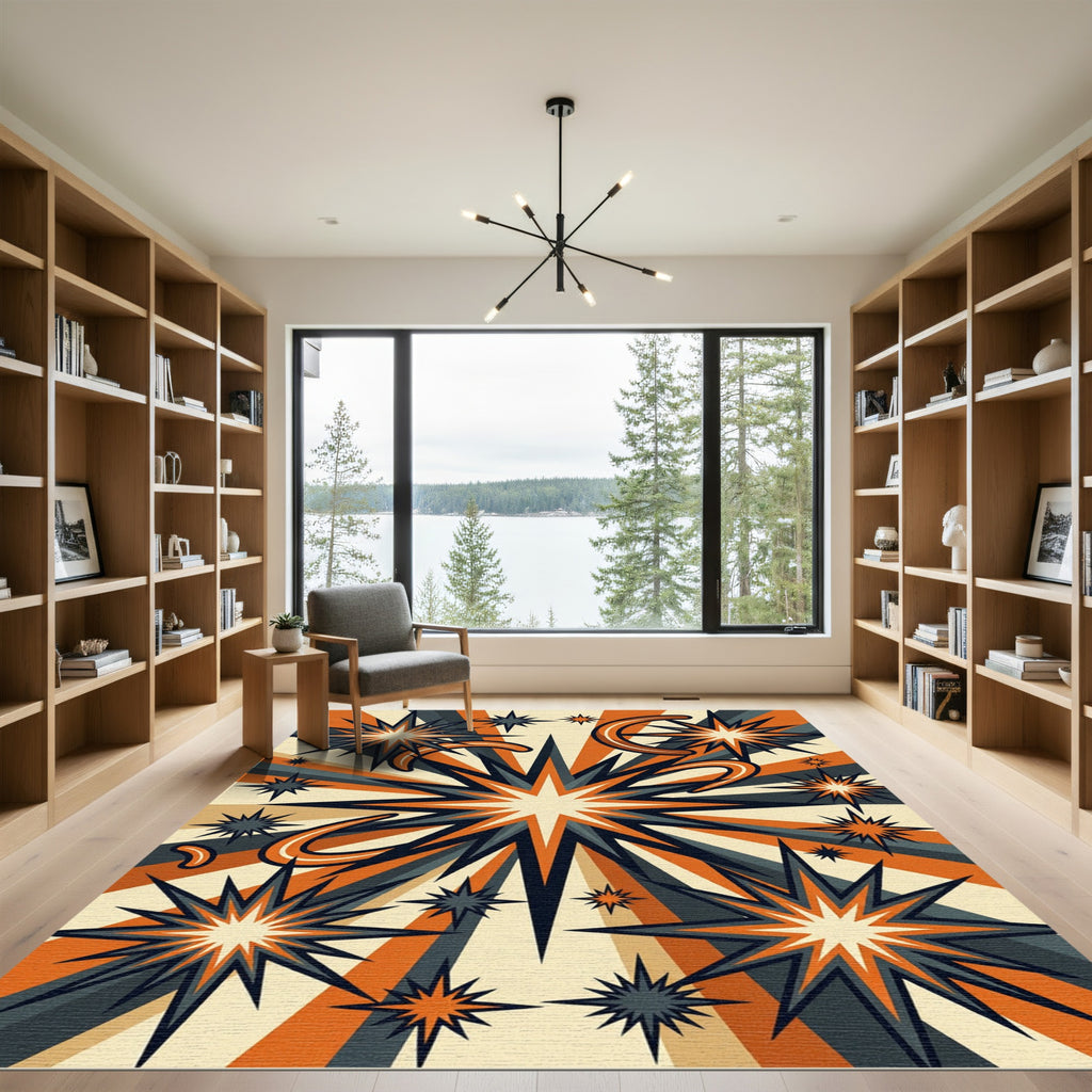 Retro Mid-Century Burnt Orange Starburst Rug